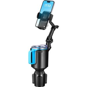 This Hill Upgraded Cup Holder Phone Mount, 2 in 1 Universal Adjustable Long Neck, Compatible with iPhone 14 Pro Max/SE/8/7/6, Samsung & All Smartphones, Black