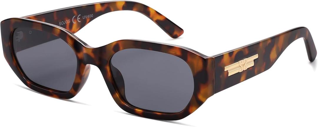 SOJOS Polarized Sunglasses Womens Mens Retro Rectangle Sun Glasses Trendy Hexagonal Frame 80s 90s Shades SJ2324 (Dark Demi)