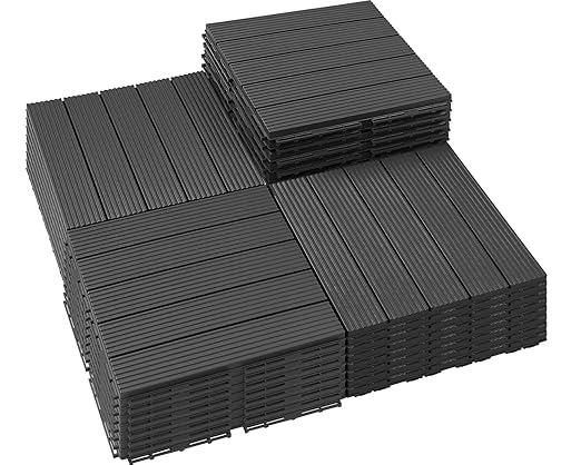 PrimeZone 36 PCS Plastic Interlocking Patio Deck Tiles - 12" x 12" Anti-Slip Waterproof Outdoor Flooring Decor, Floor Decking for Balcony, Backyard, Garden & Poolside, All Weather Use, Dark Grey