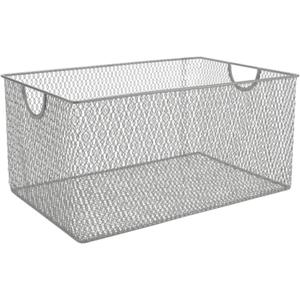 YBM Home Mesh Wire Storage Basket for Shelves, Pantry Organization, and Kitchen - Multipurpose Steel Wire Basket Holder Bin for Organizing Office Supplies, Household Toiletries and Laundry Supplies (12.1 x 7.87 x 5.87)