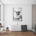 ZHIYYHAO Black and White Wall Art Highland Cow in Bathtub Canvas Wall Art Framed Funny Cow with Roses Graffiti Highland Cow Paintings Canvas Prints for Hallway Decor Bedroom Living Room Nursery Home Decor （A-8，24.00L" X 16.00W''）
