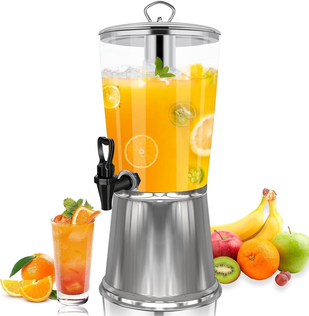 FULIYE Beverage Dispenser with Stand, Drink Dispensers for Parties, Beverage Dispenser with Ice Container, 2.2 Gallon/8L, Clear Acrylic Stainless Steel Lemonade Dispenser for Buffet, Caf, Bar