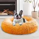 JOLLYVOGUE Calming Dog Beds Large Sized Dog, 36in Donut Washable Large Pet Bed, Anti-Slip & Anti-Anxiety Fluffy Faux Fur Round Dogs Bed, Fits up to 80 lbs Pets (Orange)
