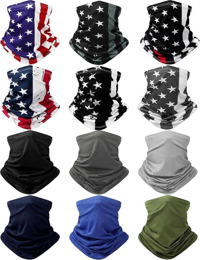 Cuffbow 12 Pack Neck Gaiters Face Mask Balaclava for Men Women Cooling Neck Gaiter Summer UV Protection Scarf (Casual)