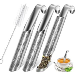 3 Pcs Tea Infuser and 1 Brush, tea diffusers for loose teaTea Infuser for Loose Tea Leaf, Coffee, Spices, Seasonings,Tea Infusers Pen with Hook