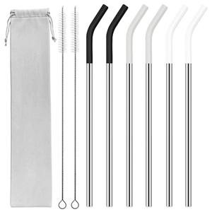 40 oz Stainless Metal Straws for 40 oz Stanley Tumbler, 6Pcs Reusable Straight Long Steel Straws with 12 Silicone Tips and 2 Straw Cleaning Brushes(3Color1, 40oz)