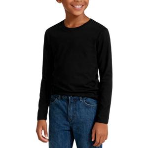 Boys Cotton Long Sleeve Shirts Soft Breathable Crewneck Tees for Kids, Fashion Basic Tops 4-12 Years (Black, XS)
