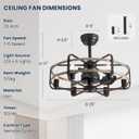 NOXARTE Cage Ceiling Fan with Light, Vintage Fandelier Remote Control, Bladess Industrial Chandelier Ceiling Fan Reverse Motor for Living Dining Room Bedroom Dia 25 Inch, Walnut
