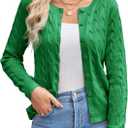GRACE KARIN Womens Long Sleeve Button Up Cable Knit Cardigan Lightweight 2026 Crewneck Button Down Sweaters for Women (Small, Green)
