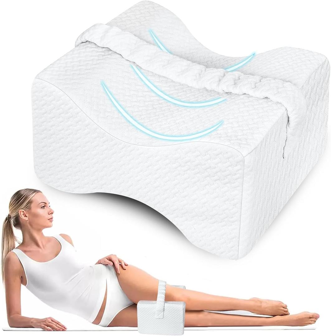 Knee Pillow for Side Sleepers, Leg Pillow for Sciatica, Back, HIPS, Knees, Joints Pain Relief,Pillows for Between Legs While Sleeping Spine Alignment Support & Relieves Pressure(White)