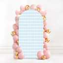 7.2FT Wedding Arch Backdrop Cover Light Blue Gingham Spandex Fitted Round Top Arch Stand Covers for Birthday Party Baby Shower Banquet Decoration (Color2)