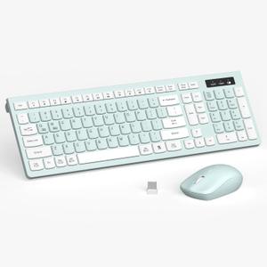 Wireless Keyboard and Mouse Combo, FullSized Wireless Keyboard and Adjustable DPI Mouse, 2.4GHz USB Receiver, Keyboard and Mouse for PC, Windows, Desktop, Laptop (Mint Green and White)