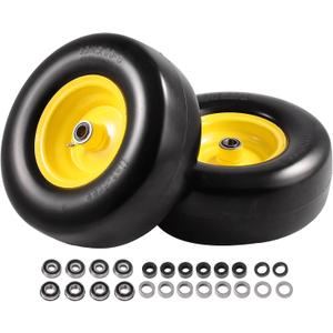 ACEBRI 13x5.00-6 Flat Free Lawn Mower Tire and Wheel, 13x5.00-6 Solid Front Tires for Zero Turn Mower, 4 Ply Tubeless Lawn Mower Tires, with 1/2" 1/4" 3/4" 5/8" Bushings, 3.25"-4.8"Centered Hub, 2PCS