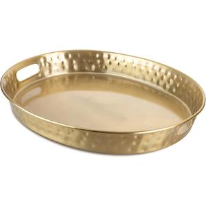 Monarch Abode Serving Tray with Handles 17-Inch Hand Hammered Metal Platter for Living Room, Brushed Gold Finish Large Ottoman Tray Accent for Coffee Table, Tea & Food Serving Dish for Party