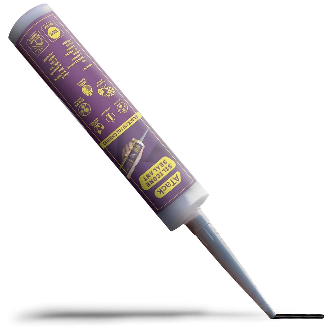 ATack Black Silicone Sealant Caulk 10.1 oz 100% Silicone Black Caulking Waterproof | Black RTV Silicone Sealant for RV Sealant and Caulking | High Temp Marine Caulk for Wood, Aquarium, Bathtub Shower