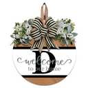 Last Name Round Front Door Wreath Decor for All Seasons, 26 Initial Letter Wreaths for Front Door Porch Welcome Garland and Eucalyptus Hanging Gift for Farmhouse Welcome Sign (D)