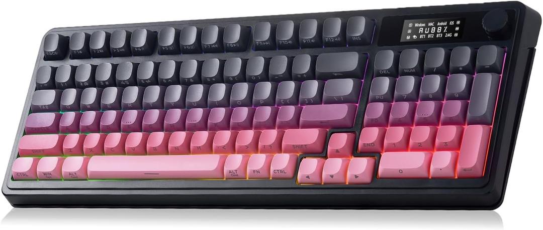 AULA S99 Pro Keyboard, Wireless Keyboards with Media Knob Custom RGB Backlit, 3-Modes BT/2.4G/USB-C Membrane Gaming Creamy Keyboard for Windows/MAC/PC Gamer - Black Pink