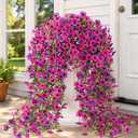 Yastouay 4 Pcs Artificial Flowers for Outdoors, UV Resistant Fake Outdoor Flowers, Realistic Artificial Plants & Flowers for Outdoor Porch Patio Window Garden Decor(Purple & Rose Red)