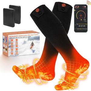 Heated Socks for Men Women APP Control Electric Heating Socks 7000mAh Rechargeable Battery Heate Thermal Socks for Winter Camping Fishing Cycling Skiing Hunting Hiking (Black1-2 Pair, 6-14 USA Size)