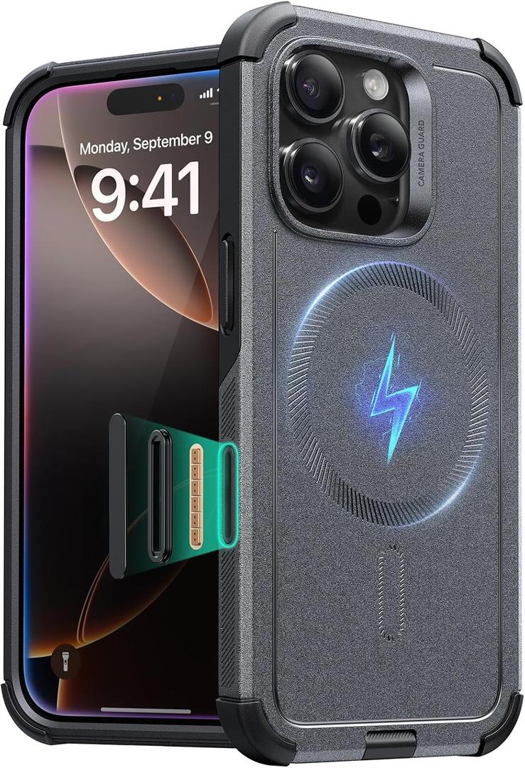 ESR for iPhone 16 Pro Case, 7X Military-Grade Drop Protection, Shock-Absorbing Rugged Cover with Camera Control Button, MagSafe Accessories Compatible, Cyber Series, Grey