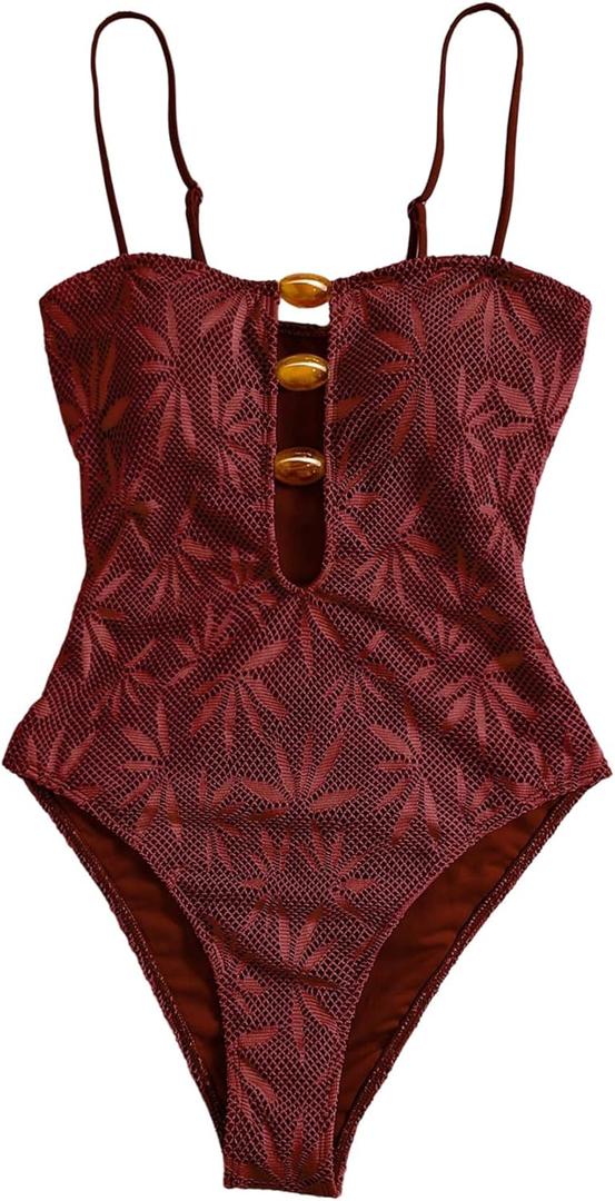 SOLY HUX Women's One Piece Swimsuit Cutout Bathing Suits High Cut Swimwear Vacation Cruise Wear, Small
