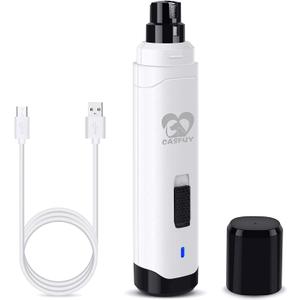 Casfuy Dog Nail Grinder Upgraded - Professional 2-Speed Whisper-Quiet Electric Pet Nail Trimmer Painless Paws Grooming & Smoothing for Small Medium Large Dogs & Cats (White)