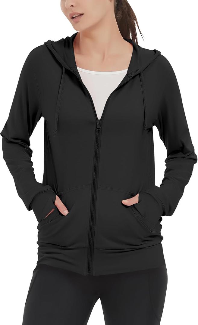 LETAOTAO Womens' Lightweight Zip Up Hoodies Stretch Thin Summer Jackets For Women (Small, Black)