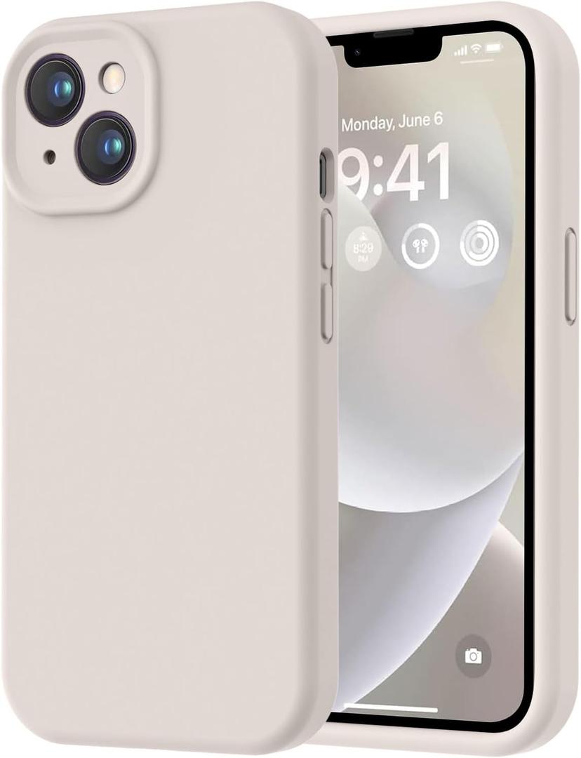 LOVE 3000 Designed for iPhone 14 Case, Premium Silicone with [Soft Anti-Scratch Microfiber Lining] Shockproof Protective Phone Case for Men Women Girls 6.1", Stone