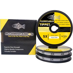 Riverruns Fly Fishing Tippet, Clear Fluorocarbon Material Leader Line, Fast Sinking Invisible Fly Fishing Line 0x-6x 110-165Yards