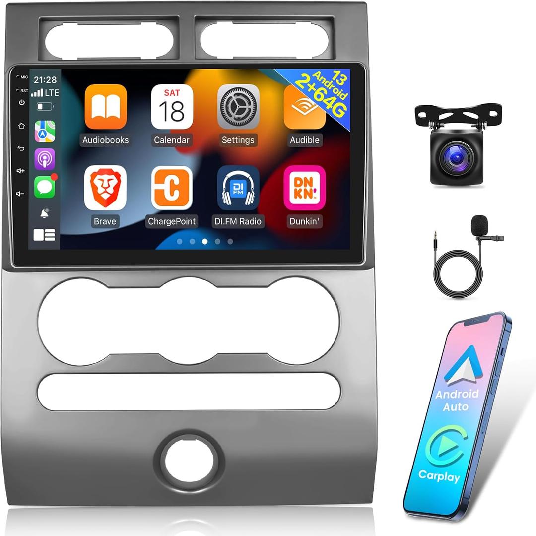 [2G+64G] Android Car Radio for Ford Expedition 2007-2017 (Only for Manual A/C), 9 inch Touch Screen Stereo, Carplay/Android Auto/EQ Audio/SWC/Bluetooth +AHD Backup Camera