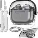 with Safety Lock for Samsung Galaxy Buds 3 Case/Galaxy Buds 3 Pro Case,TPU Clear Case Cover Compatible with Samsung Galaxy Buds3 Pro with Cleaner with Keychain for Men for Women, Clear+Black