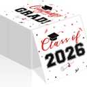 Class of 2026 Graduation Napkins, 3-Ply Disposable Congrats Grad Paper Napkins for Dinner and Cocktail Party Decorations, School and College, 6.5-Inch Square (100, Black Red)