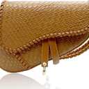 Fashion Women Saddle Shoulder Bag Clutch Purse Small Crossbody Satchel Handbag Woven Imitation Crocodile Leather Bag (Khaki Large)