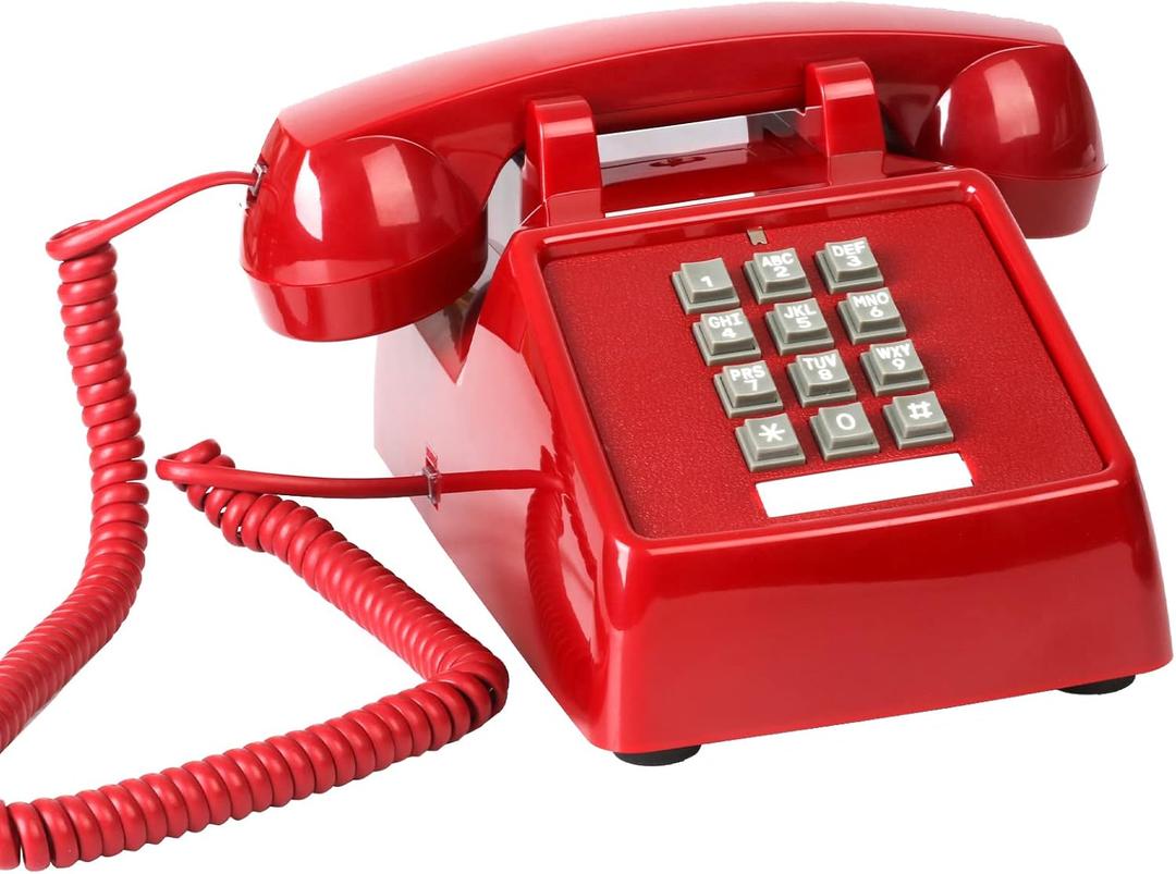 Sangyn Vintage Corded Phones for Landline Old Telephone with Mechanical Ringer Receiver Volume Adjustable Retro Analog Desk Phone for Home House School, Red