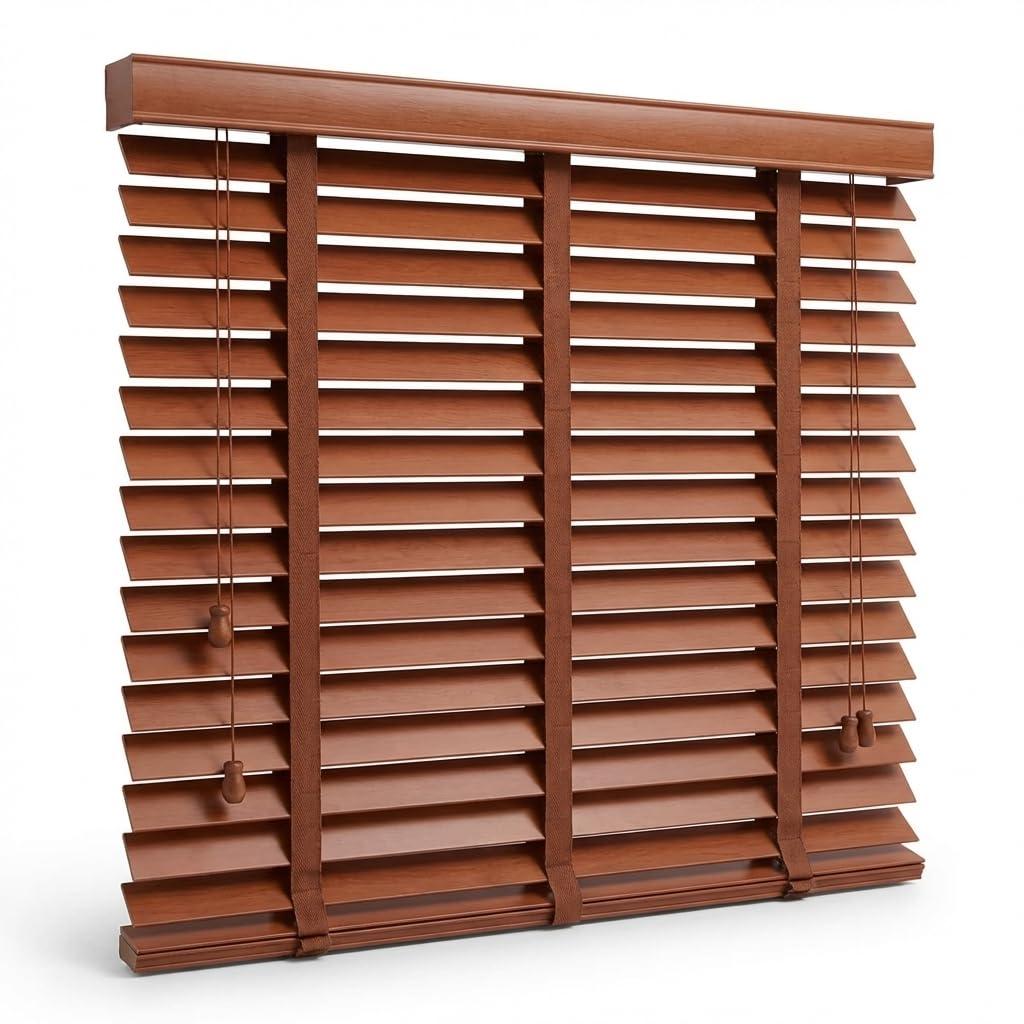 EVOZEN 2" Slats Wood Blinds for Indoor Windows with Classic Valance, Custom Room Darkening Solid Wooden Venetian Horizontal Blinds & Shades for Indoor Windows, Office, Living Room, Bedroom