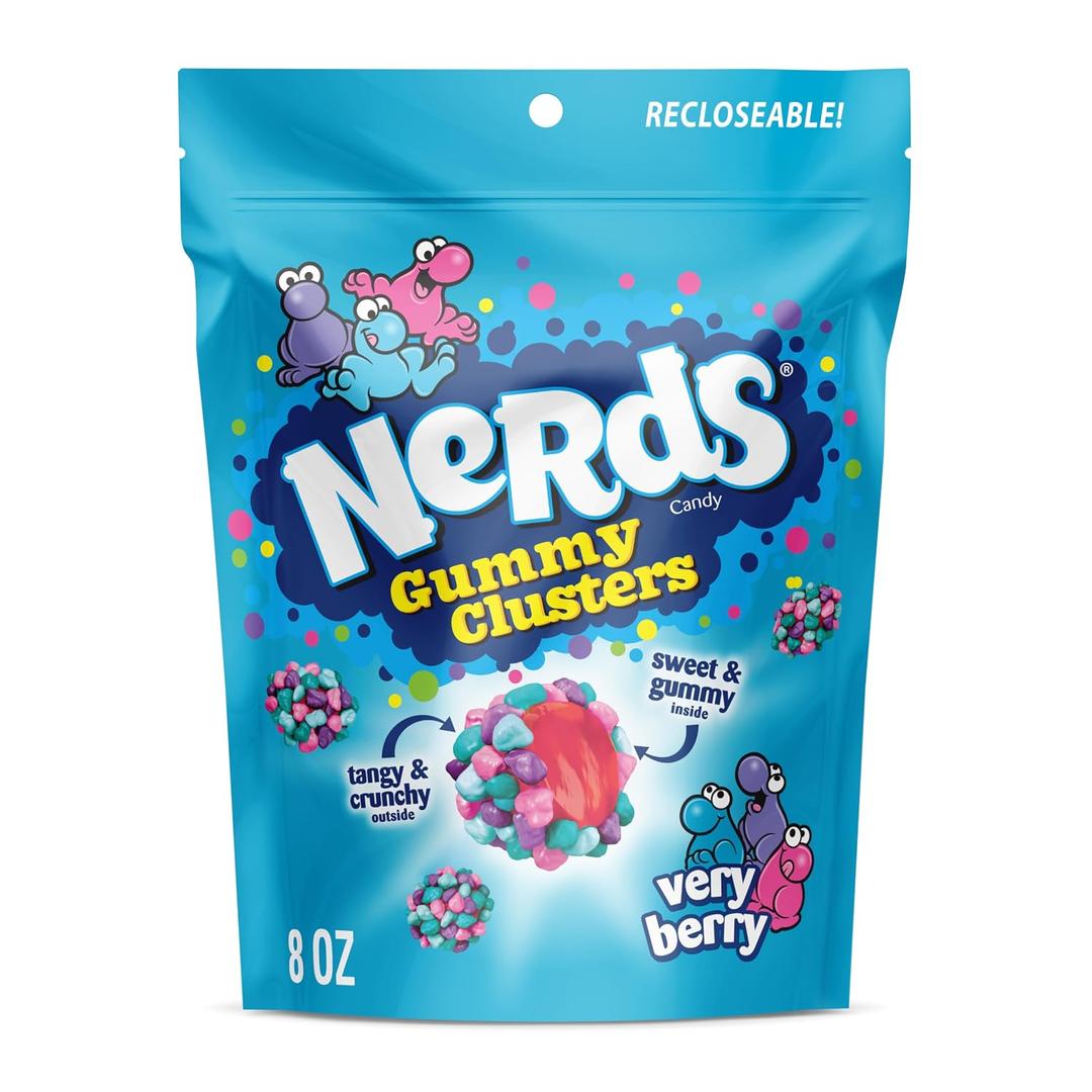 NERDS Gummy Clusters Candy, Very Berry, Crunchy and Gummy, 8 oz (EXP 09/06/26)