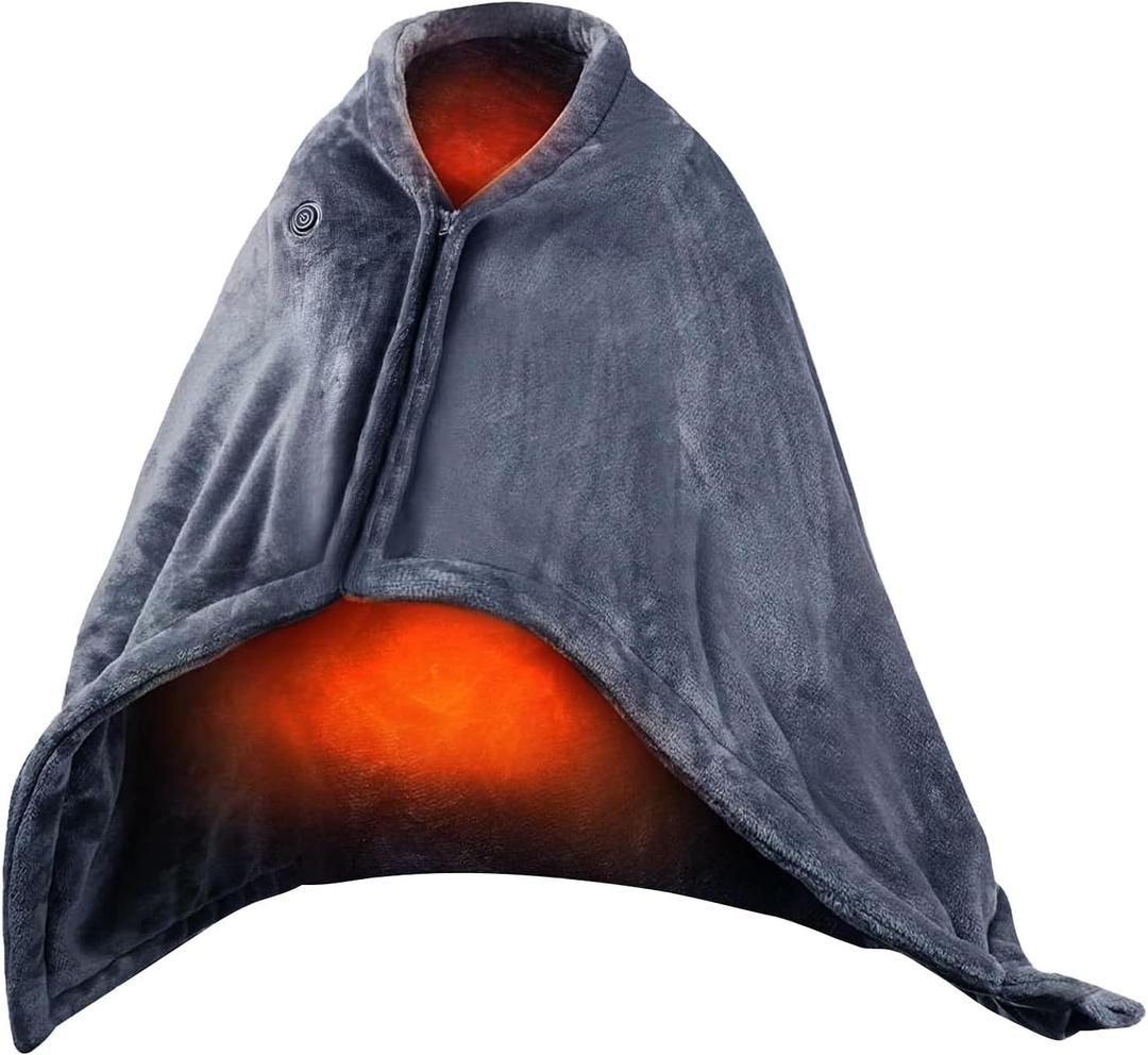 Heated Shawl, USB Heated Blanket with Zipper, 3 Levels Temperature Setting Wearable for Home, Office and Camping (Upgrade Fannel)