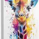 Framed Cute Abstract Giraffe Canvas Wall Art, Funny Neutral Colorful Animal Graffiti Paintings Artwork, for Kids Living Room Bathroom Decor Ready to Hang (16"x24")