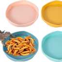 COMSUN 4 Pack Small Reptile Food Dish Bowl, Plastic Worm Water Dish Plate for Lizard Gecko Bearded Dragon Chameleon 4" W x 4" D x 0.5" H, Blue and Yellow