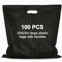 Maitys 100 Pcs 22"x22" Black Plastic Bags with Handles Large Merchandise Shopping Bags for Small Business, Retail, Boutique Stores, Gifts