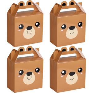 VELATYVIO 12 Pcs Bear Treat Boxes Party Favors 5.9 x 3.15 x 5.9 Inch Bear Baby Shower Party Good Andy Gift Boxes with Handles Brown Bear Theme Party Decoration for Kids Boy Girl Birthday Supplies