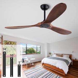 QUTWOB 60" Wood Ceiling Fan No Lights with Remote Control，Wooden 3 Blades Ceiling Fans Without Light for Patio,Garage,Living Room,Bedroom,Office,Indoor/Outdoor(Black+Dark Walnut)