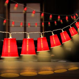 Hiboom 2 Pack 13 FT 20 LED Cups String Lights, Mini Shot Cups Fairy Light Decoration, Battery Operated Party LED Novelty Cup Decor for College Graduation Party Supplies Home (Red)