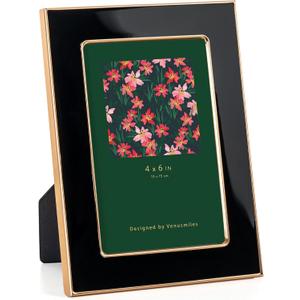 Venusmiles 4x6 Enamel Picture Frame, Gold Metal Edge with Easel, Real Glass Photo Frame for Wall and Tabletop Display Family Office Photo Gallery, Green Enamel/1pc