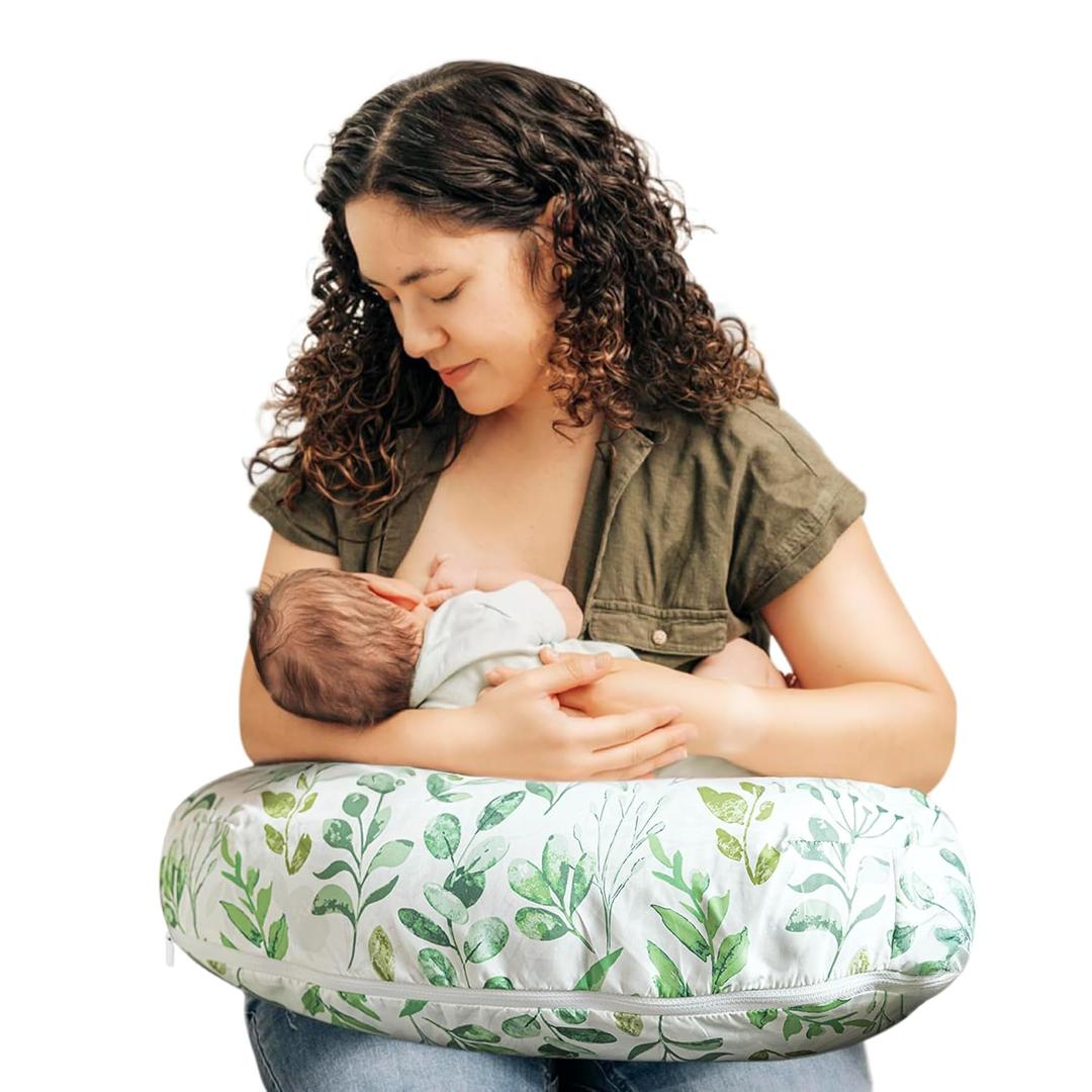 Boppy Nursing Pillow - Ergonomic Bottle & Breastfeeding Pillow with High, Firm, Large Area, Water-Repellent Cushion with Washable Cover; Baby Safety Alliance Verified - Sage Green Leaf