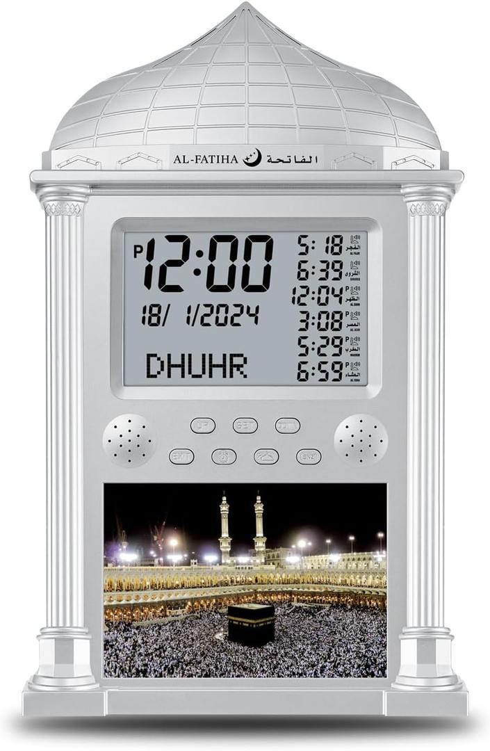 Azan Clock for USA, Muslim Athan Wall Clock Alarm with LCD Display, Home/Office/Mosque Digital Azan Clock (Silver)