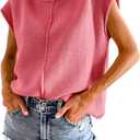 Saodimallsu Womens Summer Cap Sleeve Tops Casual Crew Neck Loose Fit Knit Lightweight Sweater Pullover Top (Small, Watermelon Red)