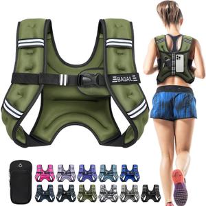 BAGAIL Weighted Vest, 5lb/8lb/10lb/12lb/15lb/20lb/25lb/30lb Weight Vest for Walking & Weight Loss, Reflective Rucking Vest with Phone Pouch for Women & Men, Home Gym & Outdoor Training (Green)