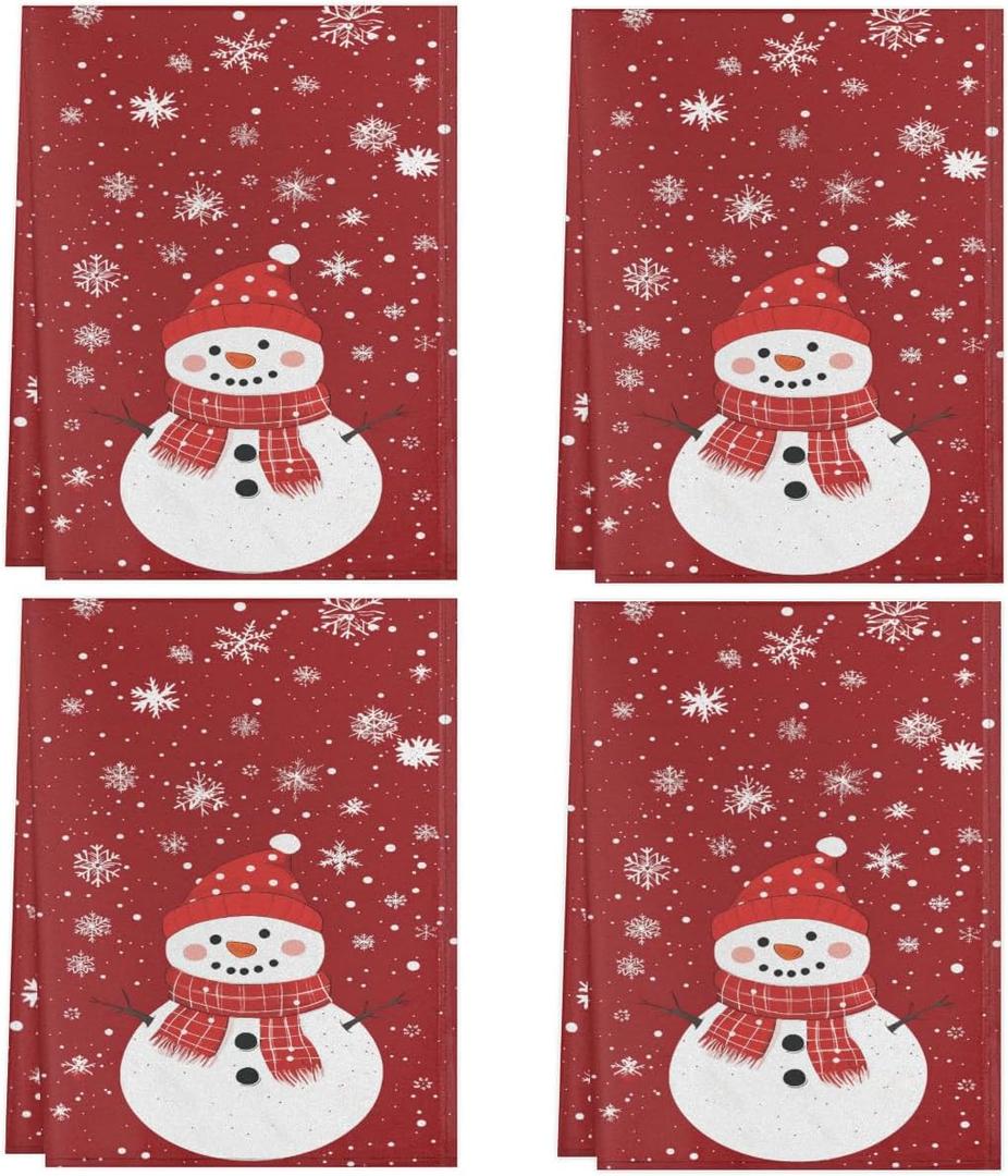 Winter Snowman Kitchen Towels Set of 4 Xmas Snowflake Dish Towels Bar Absorbent Cleaning Tea Towel for Home Dining Restaurants