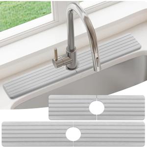 Faucet Mat For Kitchen Sink, 15.8" & 23.6" 2-Pack Diatomite Kitchen Sink Splash Guard, Faucet Guard & Draining Mat - A Real Solution to Keep Your Sink Dry All The Time (Light Gray)